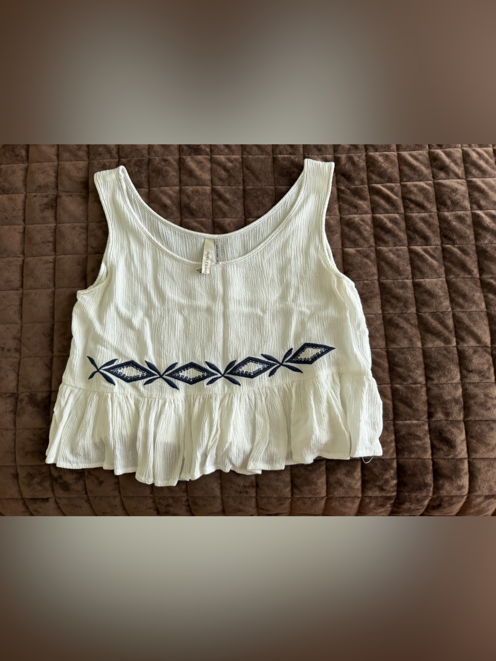 White Embroidered Peplum Tank Top